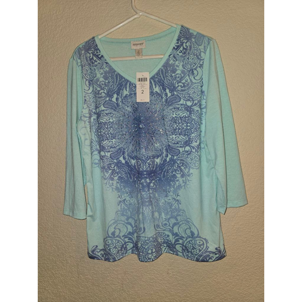 Zenergy Light Blue & Blue Paisley Long Sleeve Tee